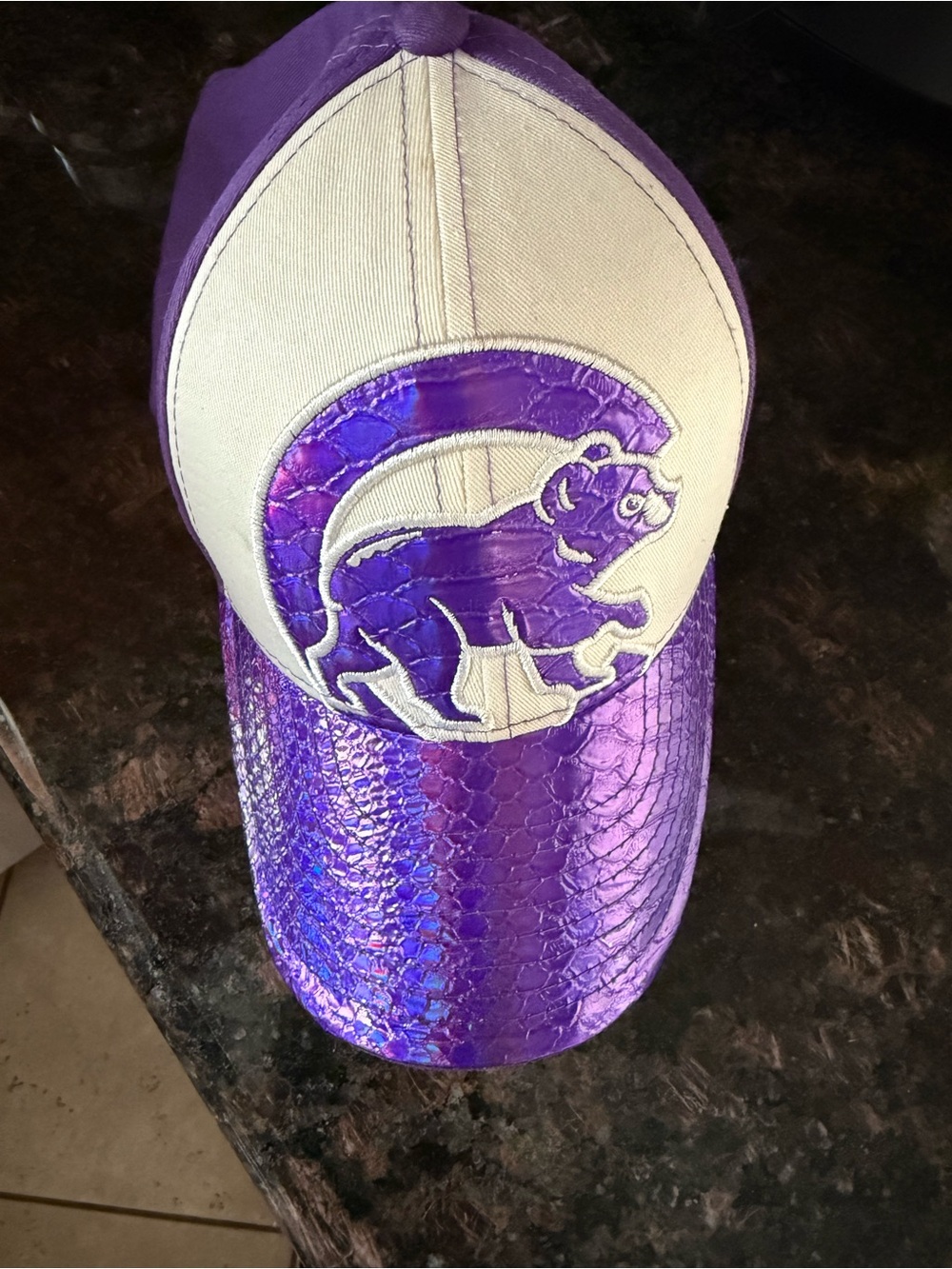 New Era Purple Baseball Cap with Croc-Texture Bill and Bear Patch